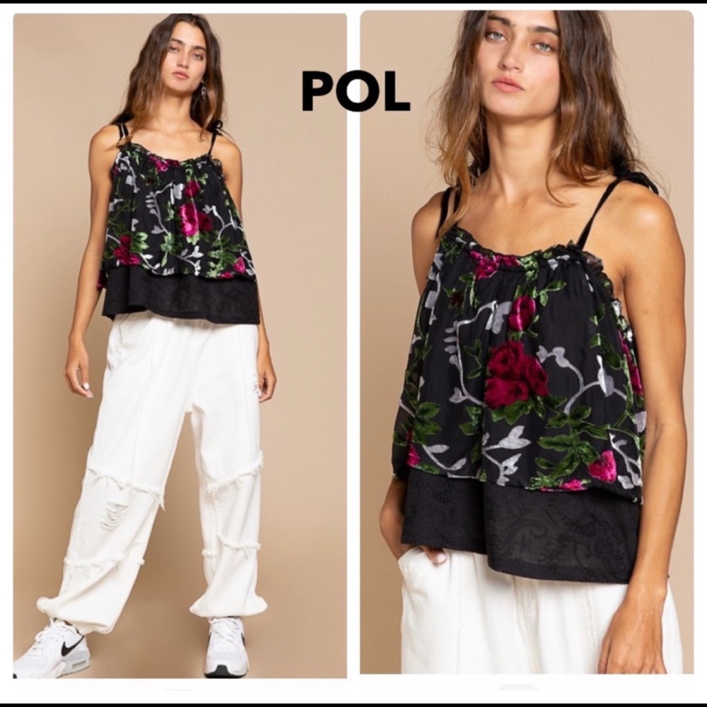 POL Velvet trimmed 2- Layered Blouse